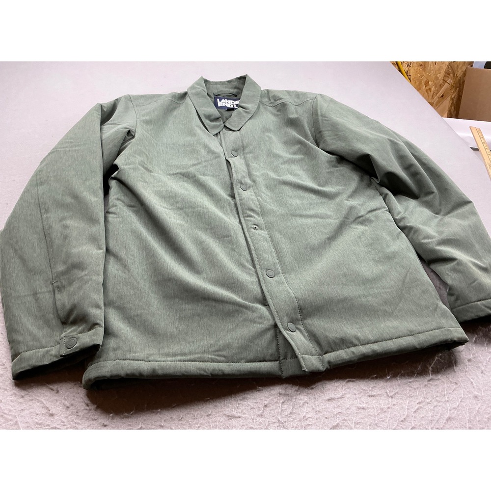 Lands' End Coaches Jacket Snap Front Quilted Lined Olive Green Mens Size M READ